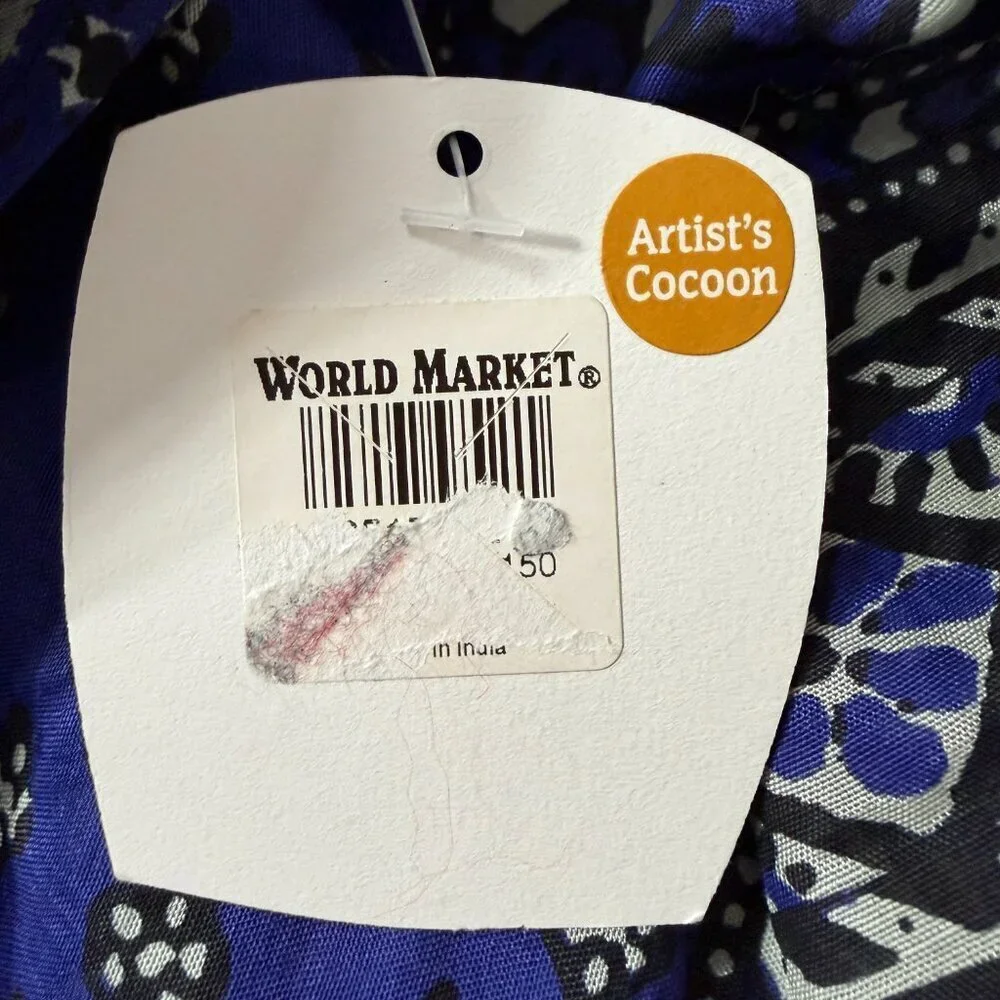 World Market Blue Boho Tassel Scarf Artist’s Cocoon Rayon NWT